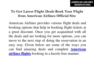 To Get Latest Flight Deals Book Your Flight from American Airlines Official Site