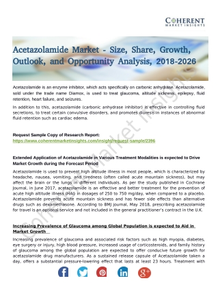 Acetazolamide Market Entry Strategies, Regulatory Framework, Global Trends, Next-Generation Products Analysis Till 2026