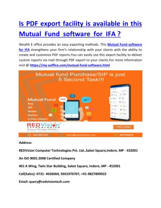 Is PDF export facility is available in this Mutual Fund software for IFA ?