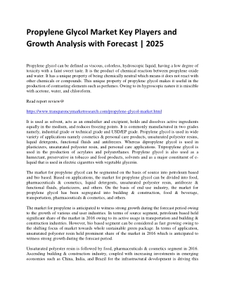 Propylene Glycol Market Key Players and Growth Analysis with Forecast | 2025