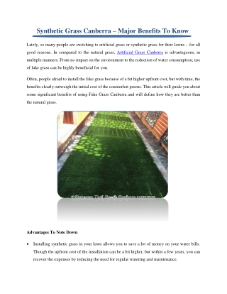 Synthetic Grass Canberra – Major Benefits To Know