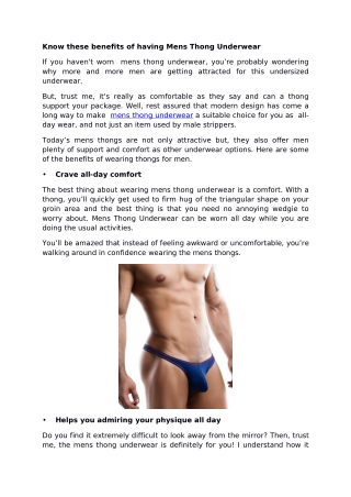 Know these benefits of having Mens Thong Underwear