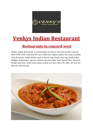 Venky's Fine Indian Restaurant - Indian restaurant Concord West, NSW.