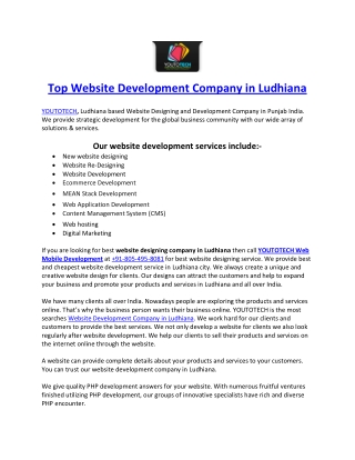 Top Website Development Company in Ludhiana (YOUTOTECH Web Mobile Development)