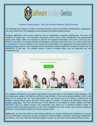 Software Testing Genius – Join Our Focused Software Testing Courses
