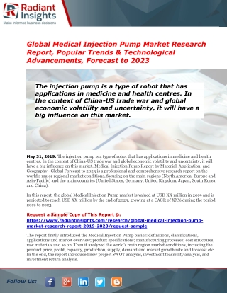 Global Medical Injection Pump Market Overview, Research & Analysis To 2023