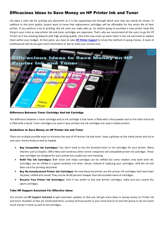 Efficacious Ideas to Save Money on HP Printer Ink and Toner