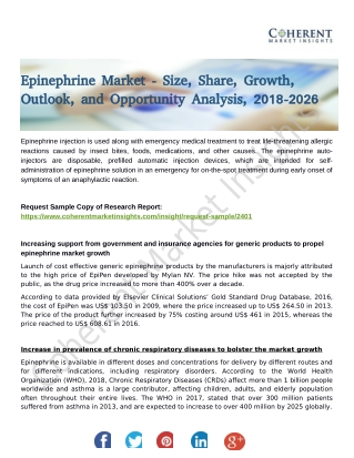 Epinephrine Market Forthcoming Developments, Business Opportunities & Future Investments