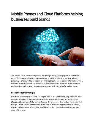 Mobile Phones and Cloud Platforms helping businesses build brands