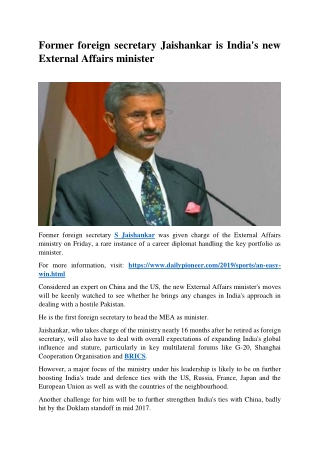 Former foreign secretary Jaishankar is India's new External Affairs minister