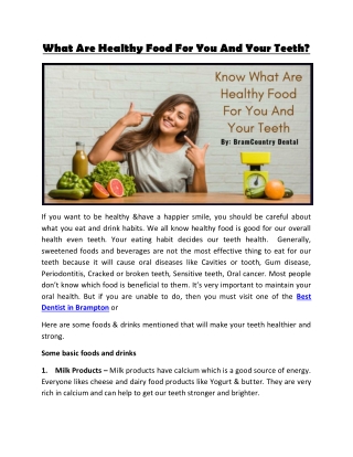 What Are Healthy Food For You And Your Teeth