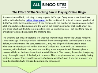 The Effect Of The Smoking Ban In Playing Online Bingo