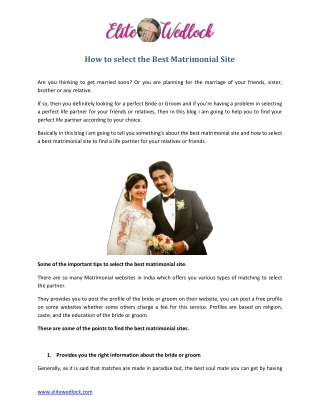How to select the Best Matrimonial Site