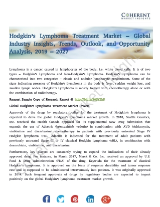 Hodgkin’s Lymphoma Treatment Market – Global Industry Insights, Trends, Outlook, and Opportunity Analysis, 2019 – 2027
