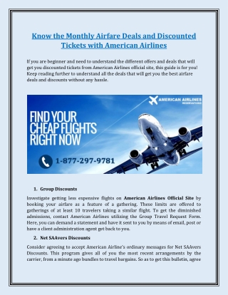 Know the Monthly Airfare Deals and Discounted Tickets with American Airlines