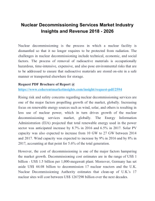 Nuclear Decommissioning Services Market Structure, Industry Analysis, and Forecast 2019 -2026