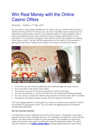 Win Real Money with the Online Casino Offers
