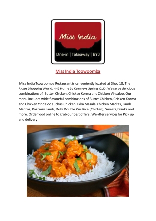 15% Off - Miss India Toowoomba-Kearneys Spring - Order Food Online