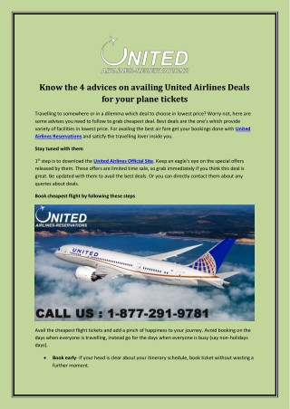 Know the 4 advices on availing United Airlines Deals for your plane tickets