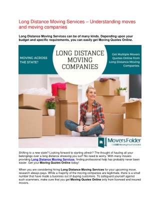 Long Distance Moving Services – Understanding moves and moving companies