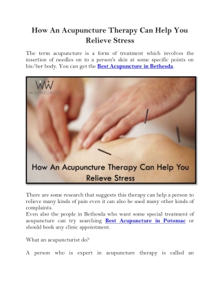 How An Acupuncture Therapy Can Help You Relieve Stress