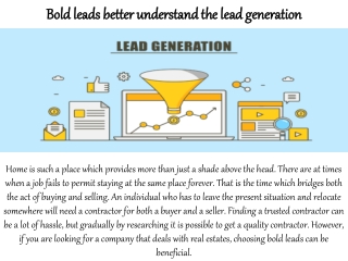 Bold leads better understand the lead generation