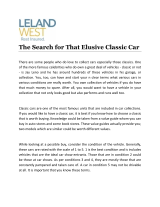 The Search for That Elusive Classic Car