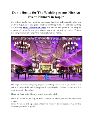 Don-t Hustle for The Wedding events Hire An Event Planners in Jaipur