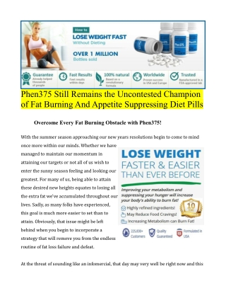 Phen375 Suupresses Appetite and Boosts Metabolism for Quick Fat Loss