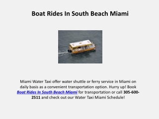 Looking for Boat Rides In South Beach Miami?