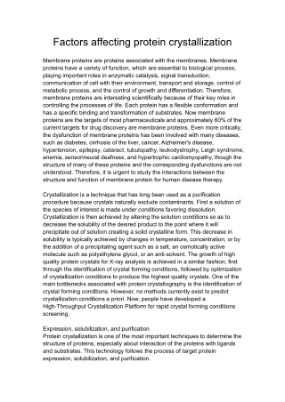 factors affecting protein crystallization