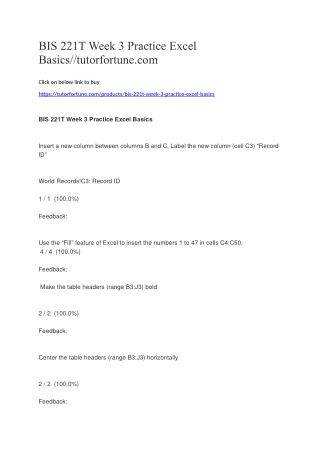 BIS 221T Week 3 Practice Excel Basics//tutorfortune.com