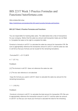 BIS 221T Week 3 Practice Formulas and Functions//tutorfortune.com