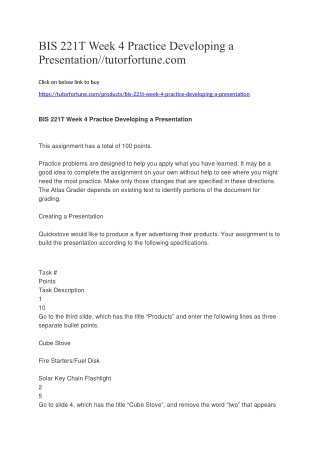 BIS 221T Week 4 Practice Developing a Presentation//tutorfortune.com