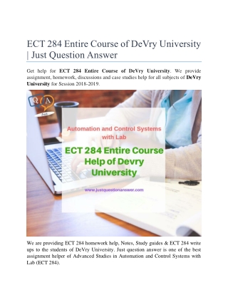 ECT 284 Entire Course Help of Devry University