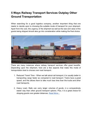 5 Ways Railway Transport Services Outplay Other Ground Transportation