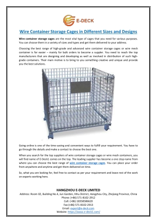 Wire Container Storage Cages in Different Sizes and Designs