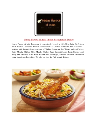 25% Off -Nawaz Flavour of India-Glebe - Order Food Online