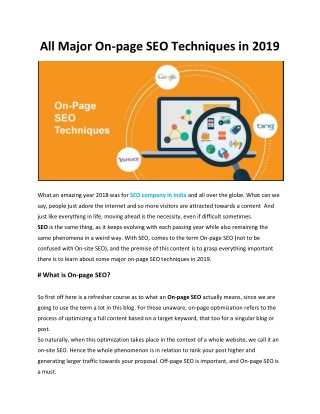 All major On-page SEO techniques in 2019