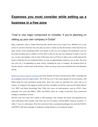 Expenses you must consider while setting up a business in a free zone
