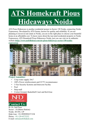 ATS Homekraft Pious Hideaways Noida