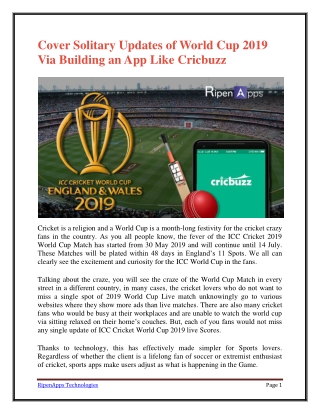 Cover Solitary Updates of World Cup 2019 Via Building an App Like Cricbuzz