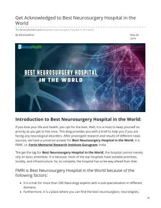 Get Acknowledged To Best Neurosurgery Hospital In The World