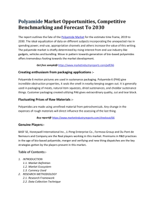 Polyamide Market Opportunities, Competitive Benchmarking and Forecast To 2030