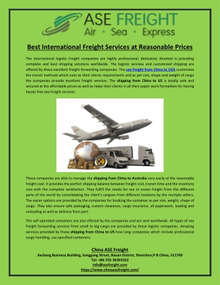 Best International Freight Services at Reasonable Prices