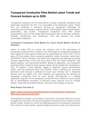 Transparent Conductive Films Market Latest Trends and Forecast Analysis up to 2026