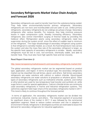 Secondary Refrigerants Market Value Chain Analysis and Forecast 2026