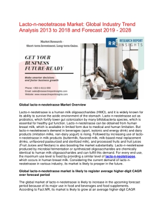 Lacto-n-neotetraose Market research to Witness Significant Incremental Opportunity During 2019 - 2028
