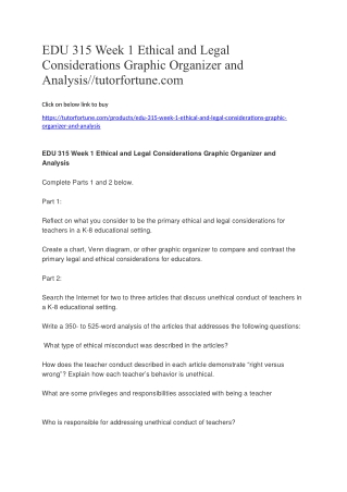 EDU 315 Week 1 Ethical and Legal Considerations Graphic Organizer and Analysis//tutorfortune.com