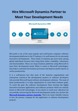Hire Microsoft Dynamics Partner to Meet Your Development Needs